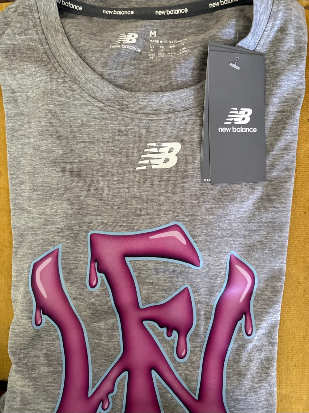 WOW FACTOR Baseball New Balance Gray T-Shirt with Pink Drip WF Graphic NWT